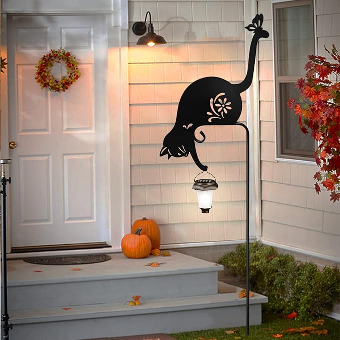 Cat Holding Solar Lantern Garden Stakes Outdoor Metal Cat Stakes Decorative - Image 4