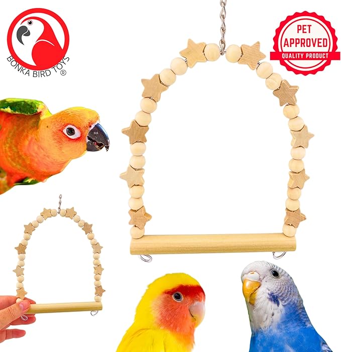 Bonka Bird Toys 1448 Natural Star Swing 8" x 6" Natural Wood Hanging Swing Perch - Image 6