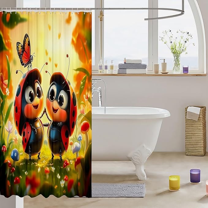 Erosebridal Cute Ladybug 72" Wx78 L Shower Curtains - Image 3