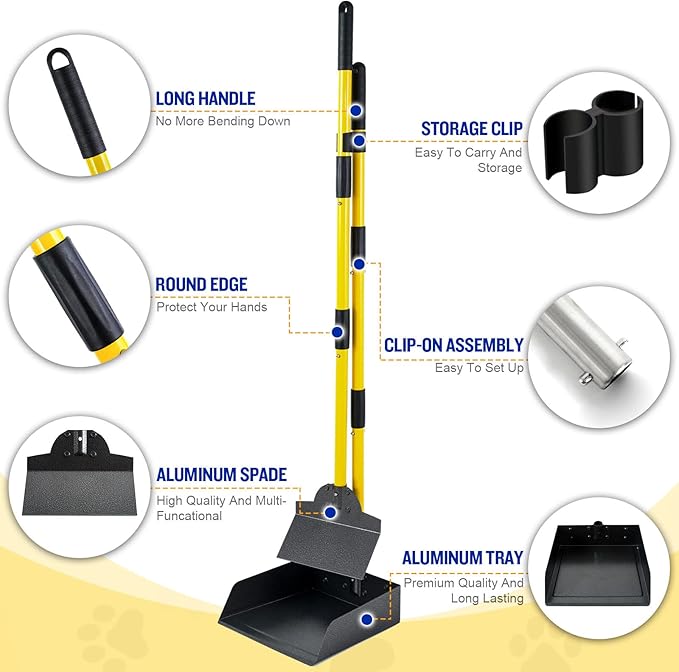 Pooper Scooper for Large Dogs, Adjustable Long Handle Metal Tray and Spade Poop - Image 5