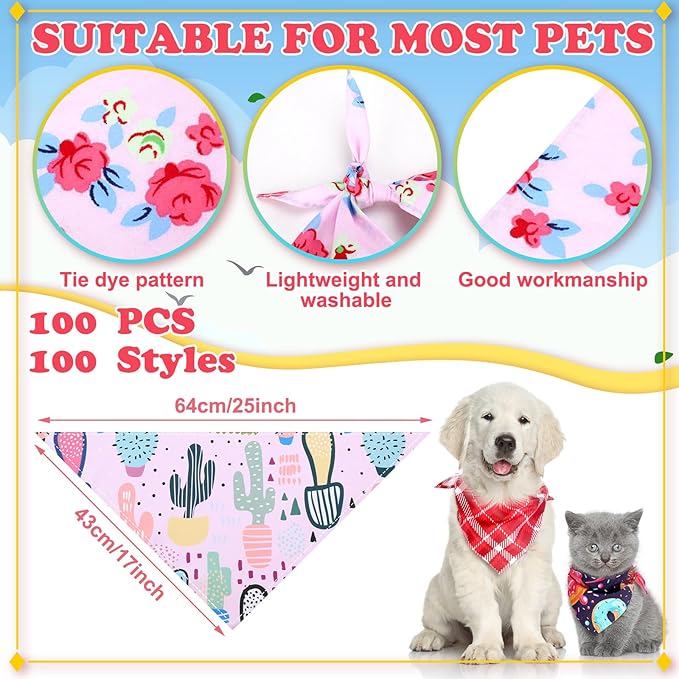 Huhumy 100 Pcs Plaid Dog Bandanas Bulk Pet Bibs Colorful Triangle Scarf Plaid - Image 2