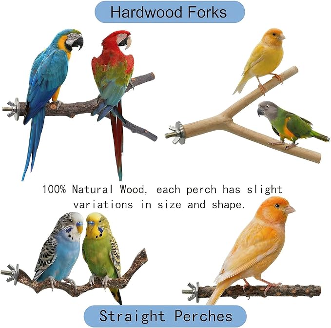 8PCS Natural Bird Perches for Cage, Parakeet Perches Set, Birds Toys, Natural - Image 3