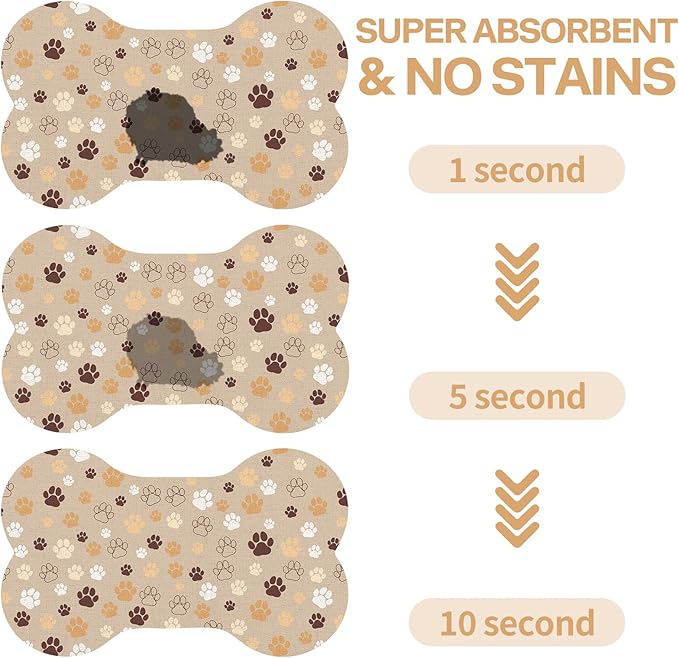 Pet Dog Cat Food Mat, Absorbent Bone Shaped Dog Bowl Mats - Image 4