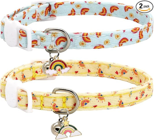 Cat Collars for Girl Cats & Boys, 2 Pack Soft Cotton Breakaway Collar by Giecooh