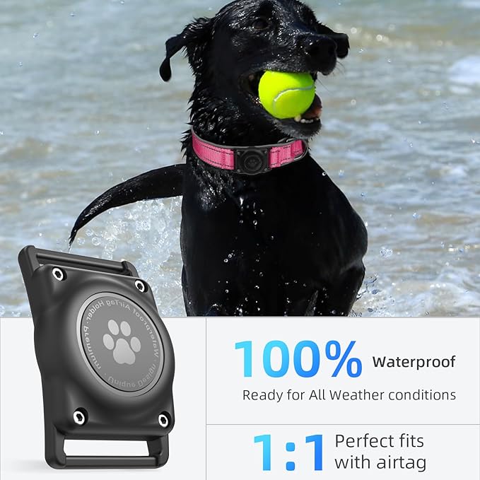 AirTag Dog Collar, IP68 Waterproof Air Tag Dog Collar Holder, Reflective - Image 2