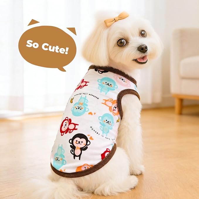 PETCARE Cartoon Dog Shirts for Small Dogs Cute Dog Clothes Brown Monkey Tshirt - Image 3