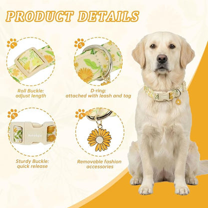 Spring Summer Dog Collar with Daisy Pattern, Adjustable Cotton Puppy Collars - Image 2