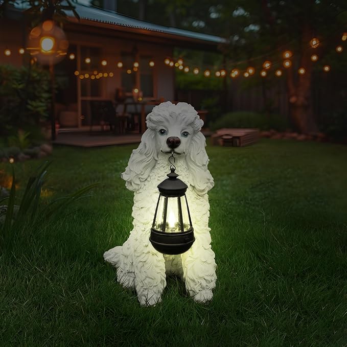 Outdoor Poodle Dog Statue with Interchangeable Welcome Sign and Detachable - Image 5