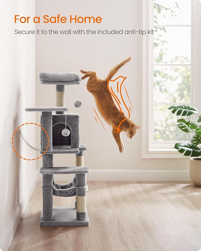 Feandrea Cat Tree, 44.1-Inch Cat Tower, Plush Multi-Level Condo - Image 9
