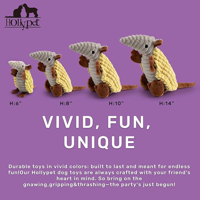 Hollypet Plush Dog Squeaky Toy Stuffed Armadillo Animal Pet Puppy Chew Toys - Image 2
