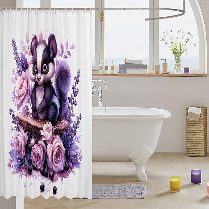 Erosebridal Cute Skunk Girls 72" Wx78 L Shower Curtains Cartoon Animal Bathroom - Image 3
