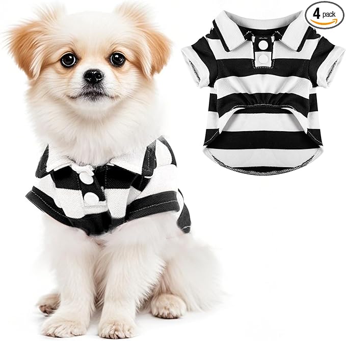 Dog Shirt Polo Shirt Striped Collar Puppy Clothes Summer Button Up Pet Clothes by Pistha