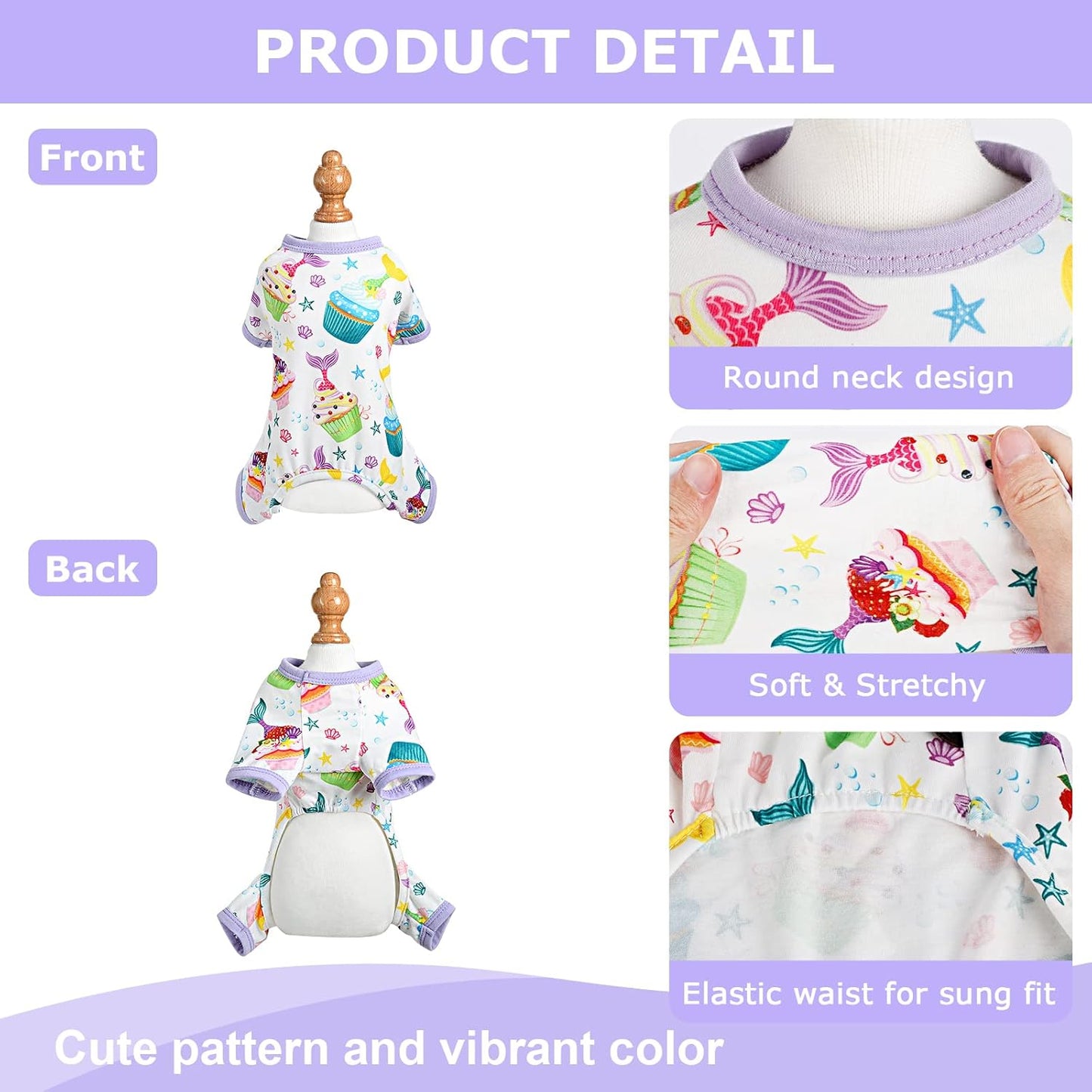 Dog Pajamas Pjs Summer Dog Clothes for Small Dogs Girl - Boy - Medium Size Dogs, Soft Stretchy Puppy Clothes Doggie Onesies Fall Cat Pet Jammies Outfit (Cake Purple, X-Small)
