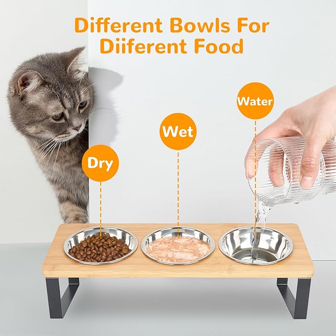 Elevated Cat Bowls with 3 Stainless Steel, 15° Tilted Raised Cat Bowl Set - Image 5