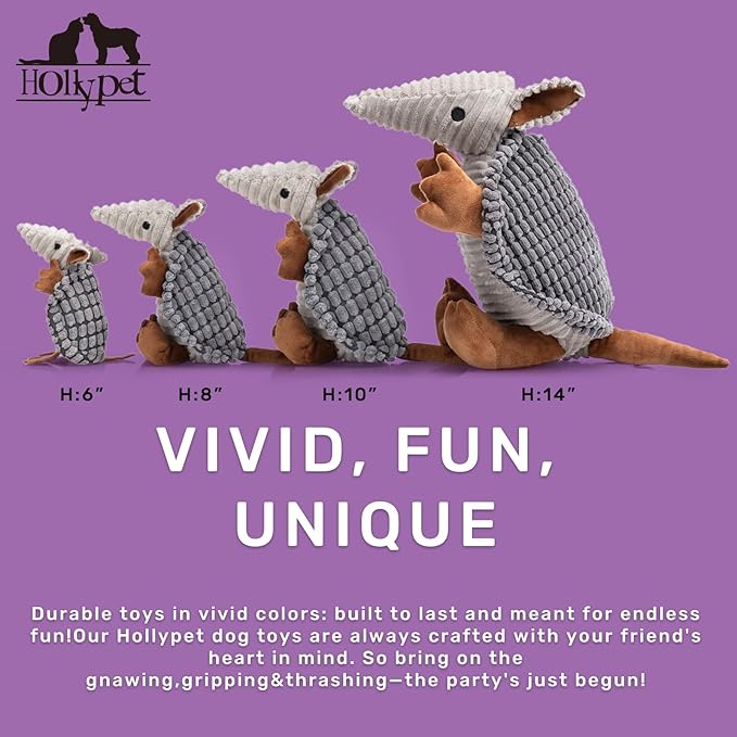 Hollypet Plush Dog Squeaky Toy Stuffed Armadillo Animal Pet Puppy Chew Toys - Image 2