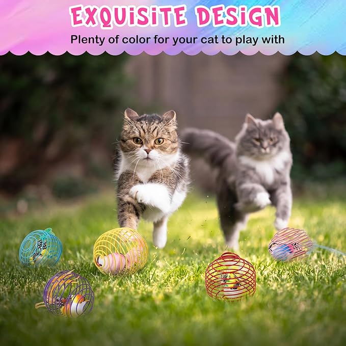 Jecery 5 Pcs Cat Spring Balls Toys Stretchable Rolling Balls Colorful Playful - Image 5