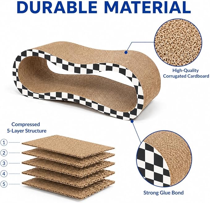 2 in 1 Large Cardboard Cat Scratcher Lounger, Cat Scratching Board - Image 7