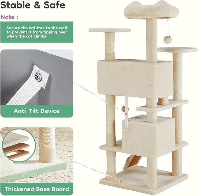 DUMOS 54-inch Indoor Cat Tree Tower –Multi-Level Pet House - Image 6
