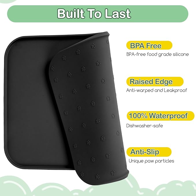 100% Waterproof Silicone Pet Feeding Mat, Warped Resistant Raised Edge BPA-Free - Image 2