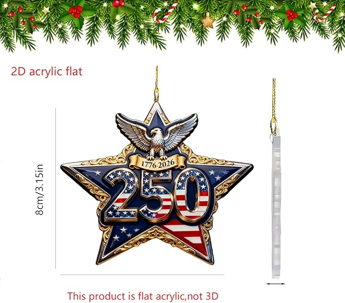 4 Pcs 250th Anniversary Hanging Ornamen 2D Flat Acrylic Eagle & Stars 4th of - Image 5