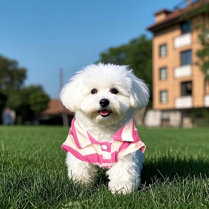 Dog Shirt Polo Shirt Striped Collar Puppy Clothes Summer Button Up Pet Clothes - Image 5