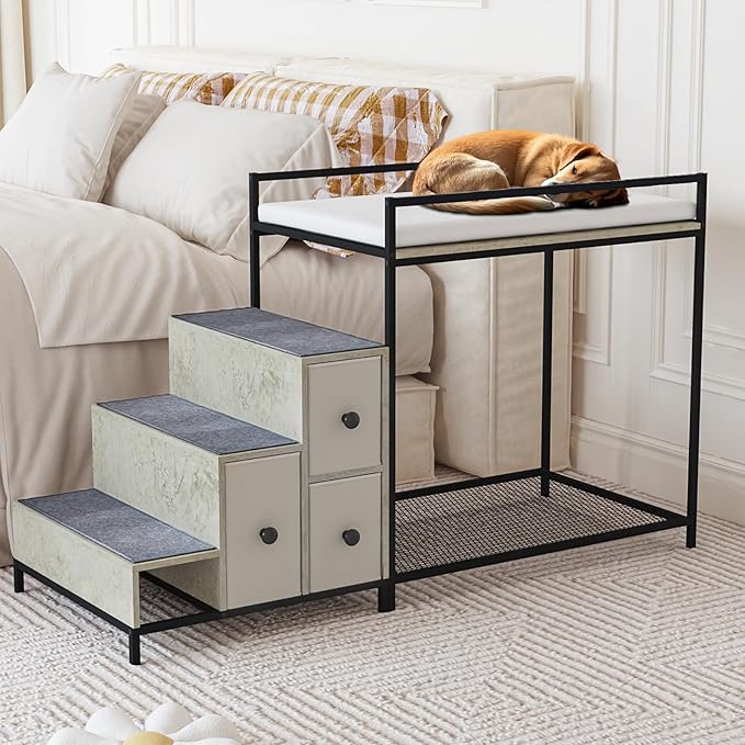 LEMBERI Pet Bunk Bed with Stairs and Storage, Dogs/Cats Window Perch, Bedside - Image 7