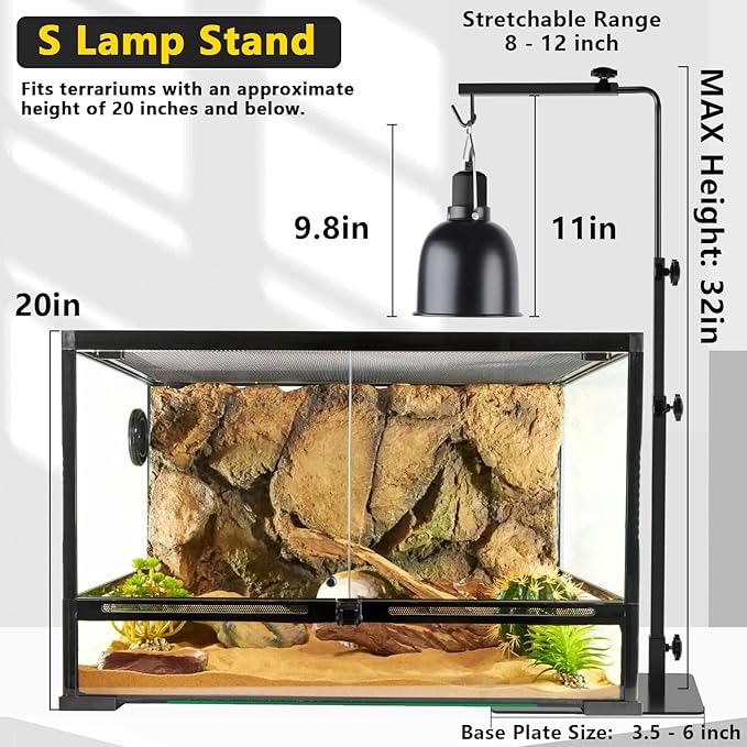 LUCKY HERP Reptile Lamp Stand, Adjustable 14-32 inch Metal Floor Light Holder - Image 3