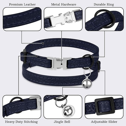 Leather Cat Collar with Buckle and Removable Bell - Image 5
