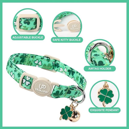 2Pack St. Patrick's Day Cat Collars, Spring Green Shamrock Cat Collars - Image 2