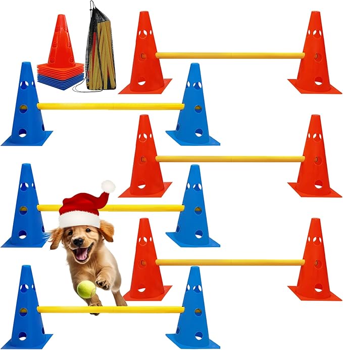 Dog Agility Hurdle Cone Set, Dog Agility Backyard Set Include Height cossbar by GeerDuo