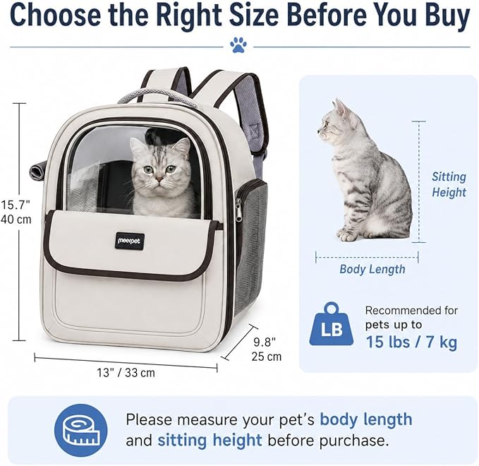 Cat Carrier Backpack for Cats&Small Dogs, Airline Approved TSA Foldable Pet - Image 6