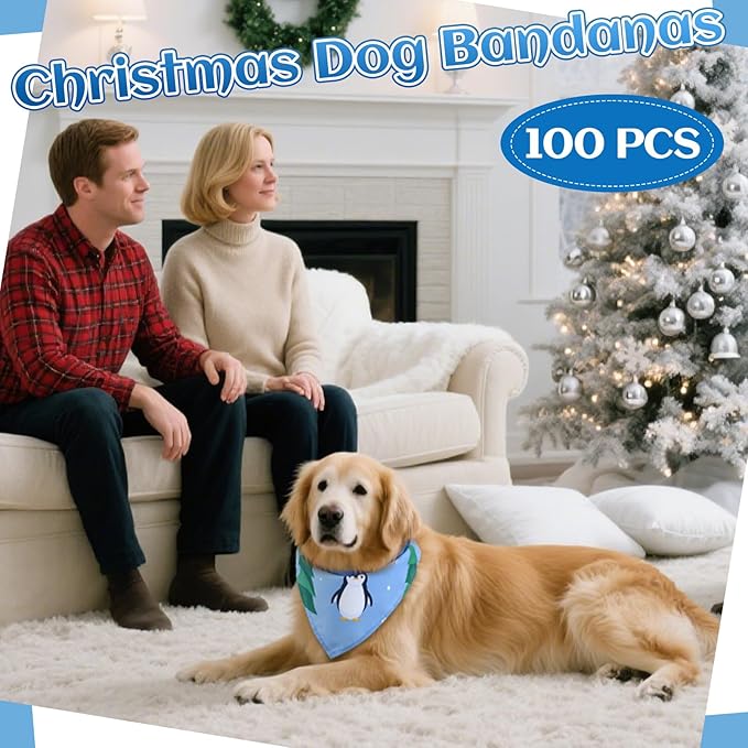 Huhumy 100 Pcs Winter Dog Bandanas Bulk Pet Bibs Blue Triangle Scarf Snowflake - Image 6