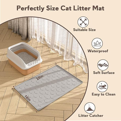 Garoopion Cat Litter Box Mat, Silicone Kitty Litter Mat, Light Gray - Image 5