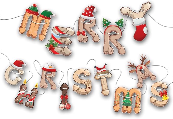 Merry Christmas Banner- Naughty Xmas Party Decoration, Hilarious Holiday Banner by Momapopup