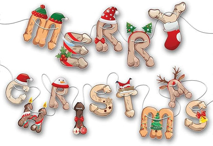 Merry Christmas Banner- Naughty Xmas Party Decoration, Hilarious Holiday Banner by Momapopup