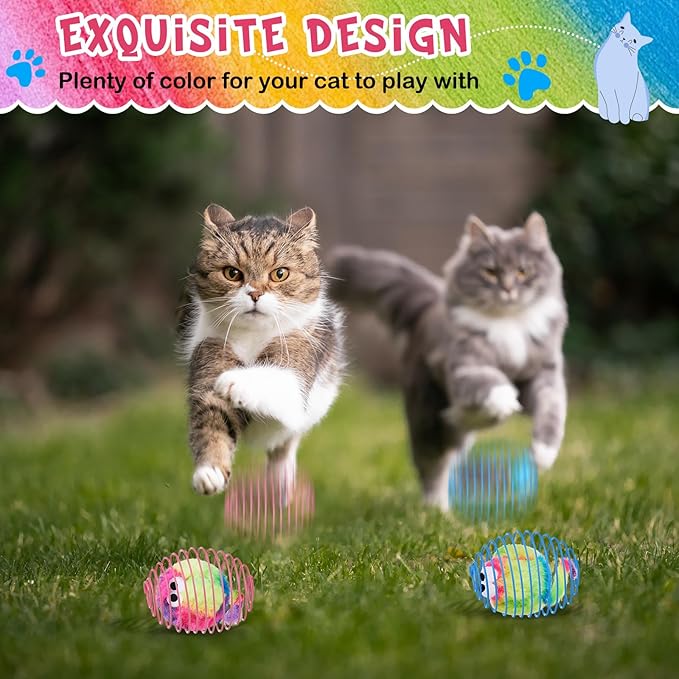 Jecery 5 Pcs Cat Spring Balls Toys Stretchable Rolling Balls Colorful Playful - Image 4