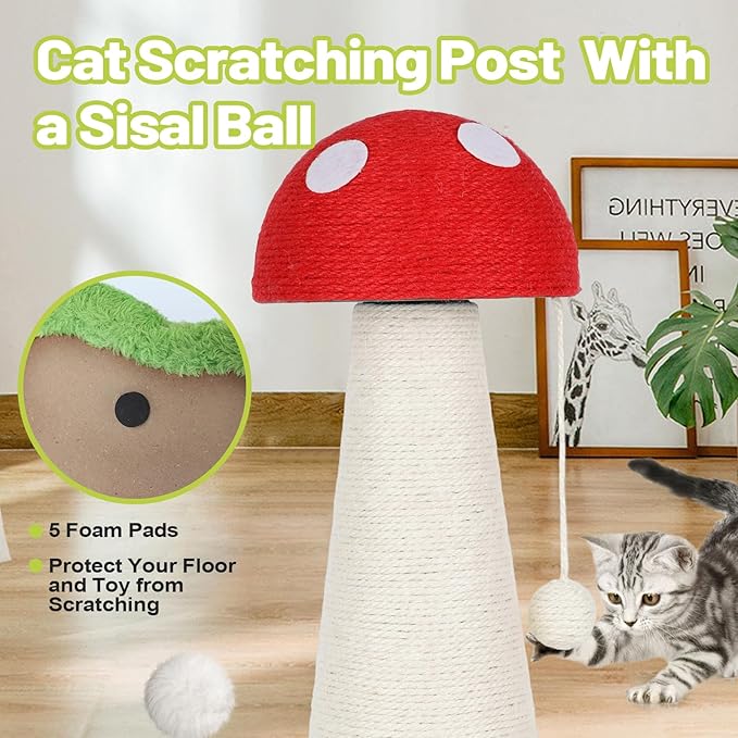 Mushroom Cat Scratching Post Cat Tree, Cute Cat Scratcher Tower - Image 5