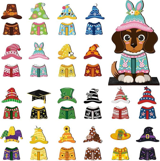 DoubleFill 42 Pcs Interchangeable Wooden Dog Decoration by DoubleFill