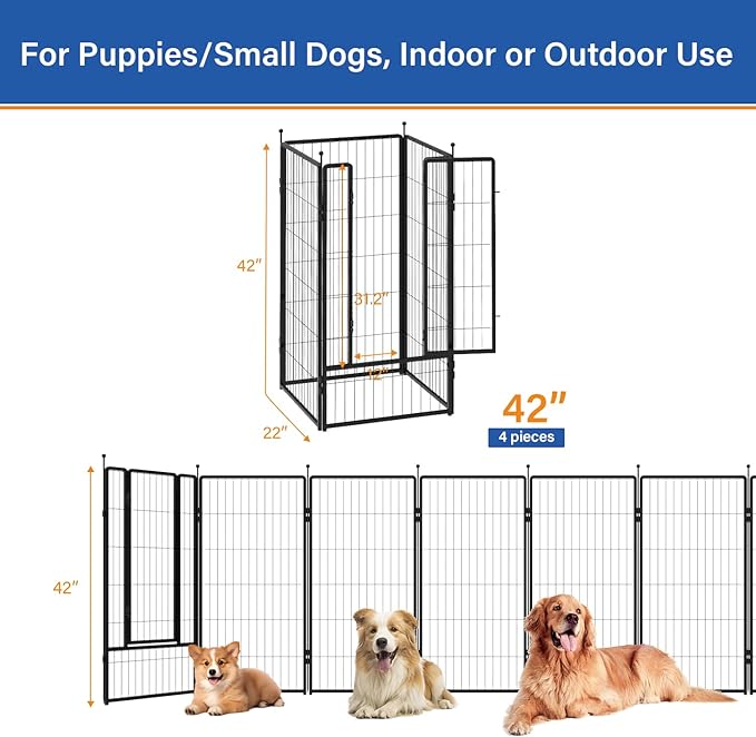Dog Playpen 42 inch 4 Panels for Indoor & Outdoor Use – Heavy-Duty Metal Pet - Image 2