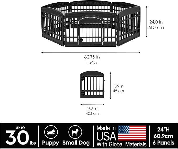 IRIS USA Dog Playpen with Door, 24” 6 Panel Pet Exercise Pen – Indoor Outdoor - Image 3