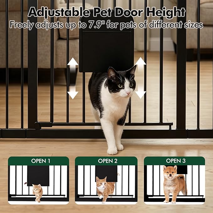 Metal Pet Gate with Cat Door, Adjustable Dog Gate - Image 3