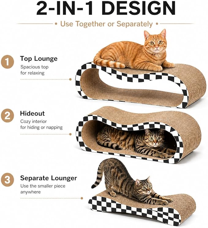 2 in 1 Large Cardboard Cat Scratcher Lounger, Cat Scratching Board - Image 3