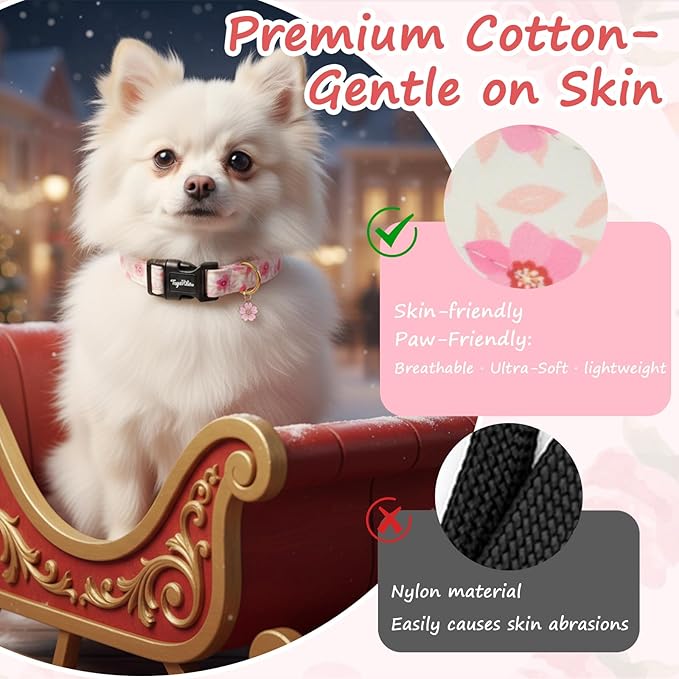 Dog Collar with Pink Cherry Blossom Patterns, Spring Summer Collection Dog - Image 4