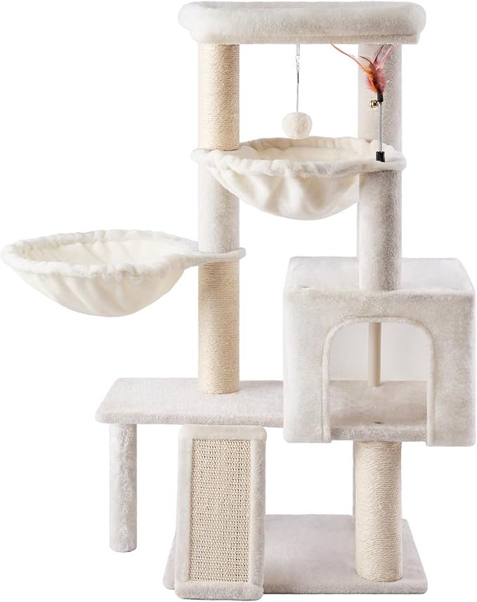 Cat Tree with Cat Condo and Two Hammocks, Cat Tree with Scratching Posts and by Tuaoeef