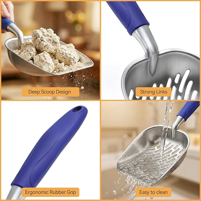 Cat Litter Scoop, Large Long Handle Kitty Metal Scooper, Heavy Duty Aluminum - Image 7