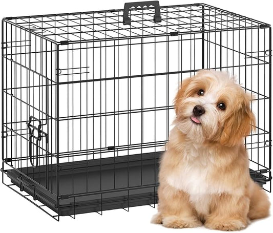 BestPet | Dog Crate | 24" | Black | Foldable Metal Kennel by BestPet