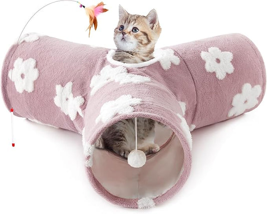 Tempcore Flannel Pet Cat Tunnel Tube Cat Toys 3 Way Collapsible, Cat Tunnels by Tempcore