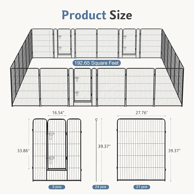 DUMOS Dog Playpen Indoor, Metal 40 Inch 24 Panels Foldable Pet Fence - Image 5