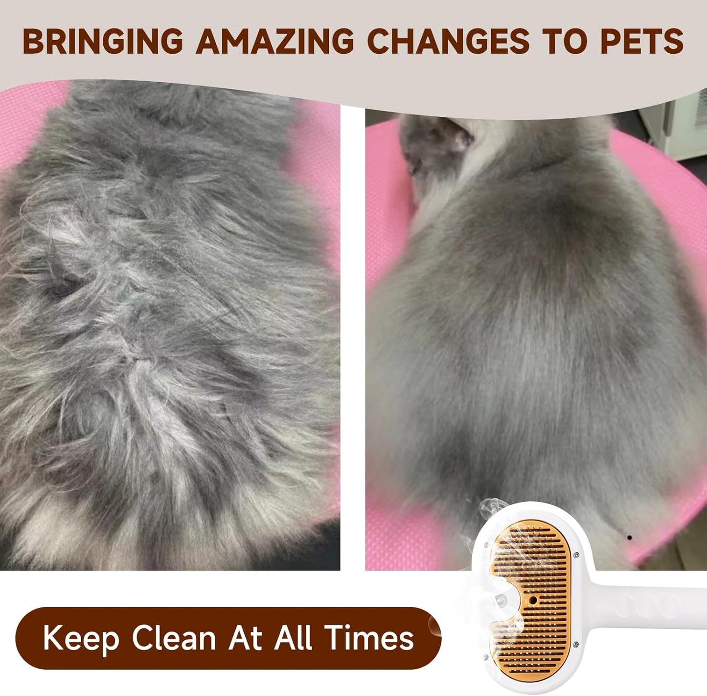 Pet Steam Brush for Dog & Cat – 3-in-1 Spray Hair Removal Comb for Shedding & Grooming – Water Brush for Long & Short Haired Pets – Includes Waterless Shampoo & Dental Wipes