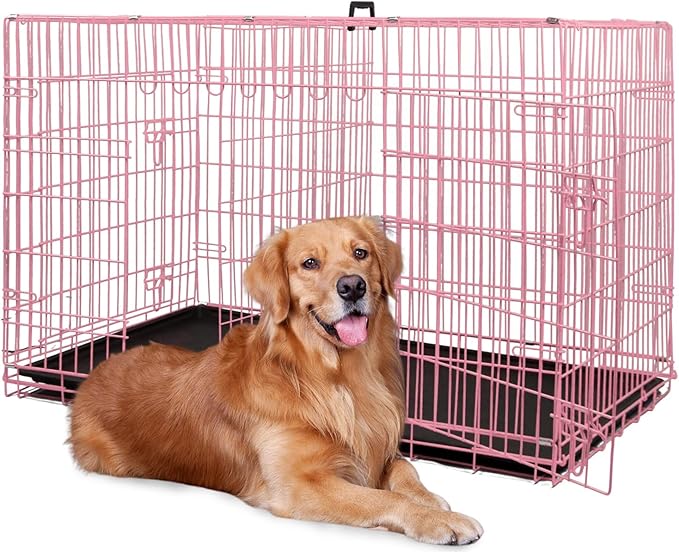 BestPet | Dog Crate | 48" | Pink | Foldable Metal Kennel by BestPet